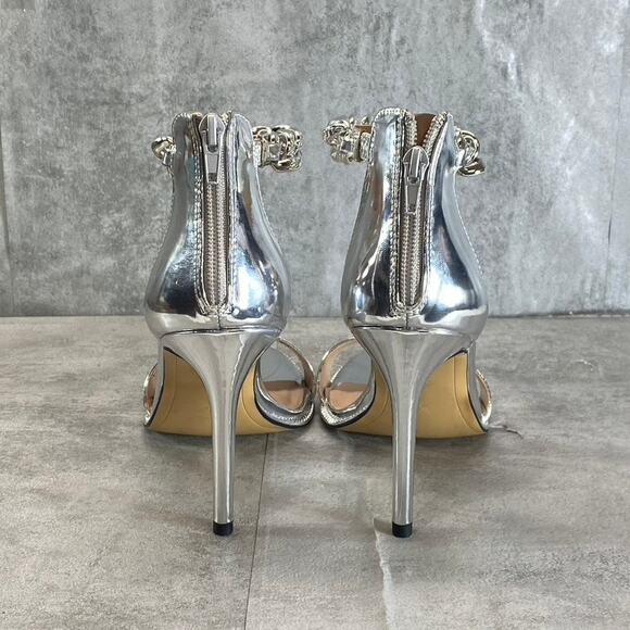 BCBGENERATION Women's Silver Jadia Chain Detail Ankle Strap Dress Sandals SZ 9 - Picture 5 of 9